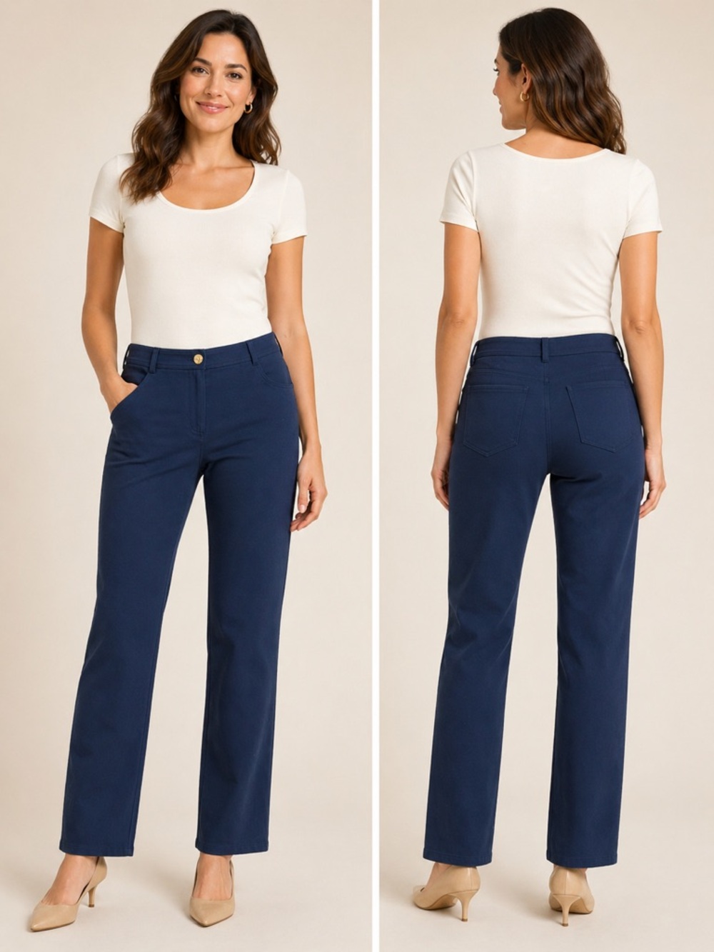 St. John Sport Navy Pants Gold Hardware 5 Pocket Straight Womens‎ High Rise 10